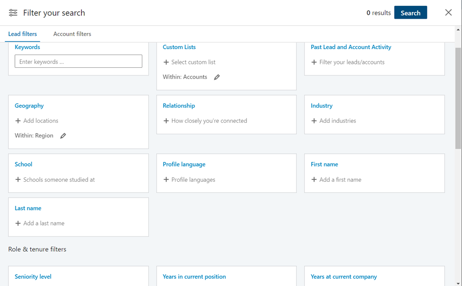 Linkedin sales navigator filters