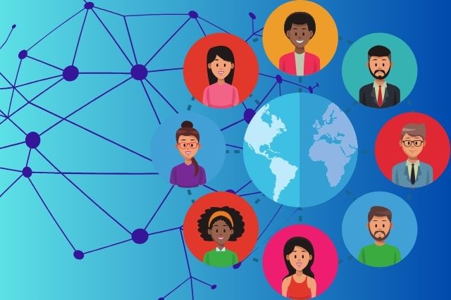 an illustration of people all over the world being connected, representing ways to build a linkedin network