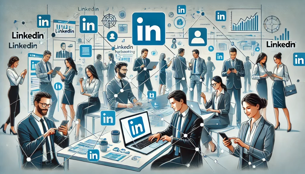 an illustration of people networking via Linkedin