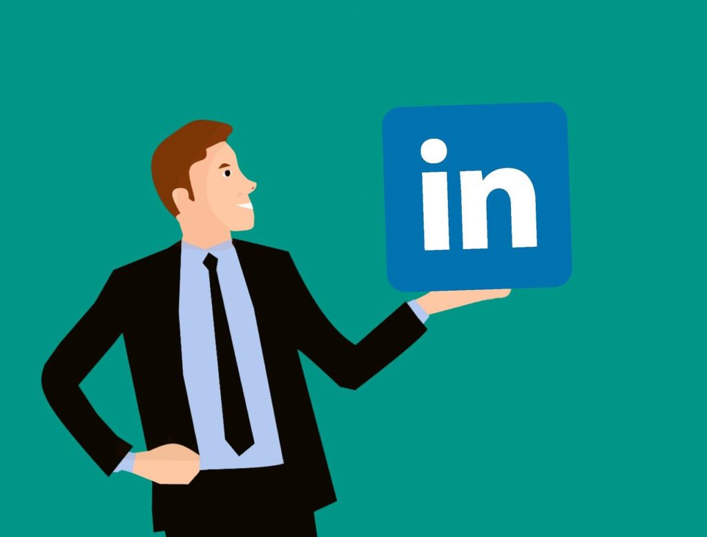 an illustration of a man holding linkedin logo