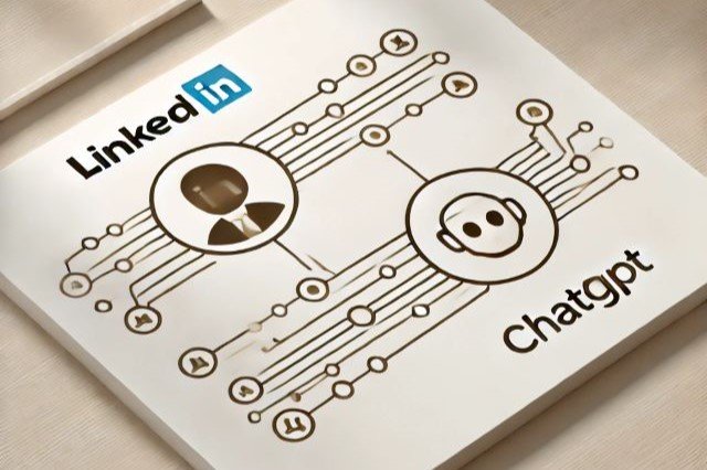 chatgpt linkedin connection represented as a minimalistic design with their respective logos