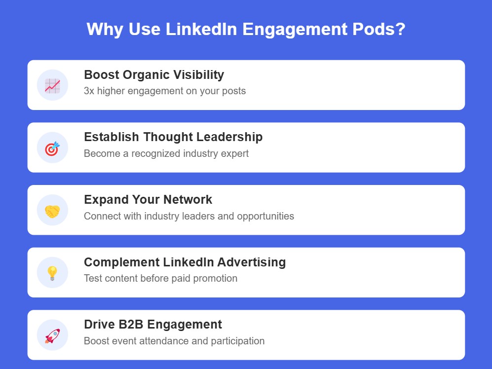 A list of reasons to use LinkedIn engagement pods